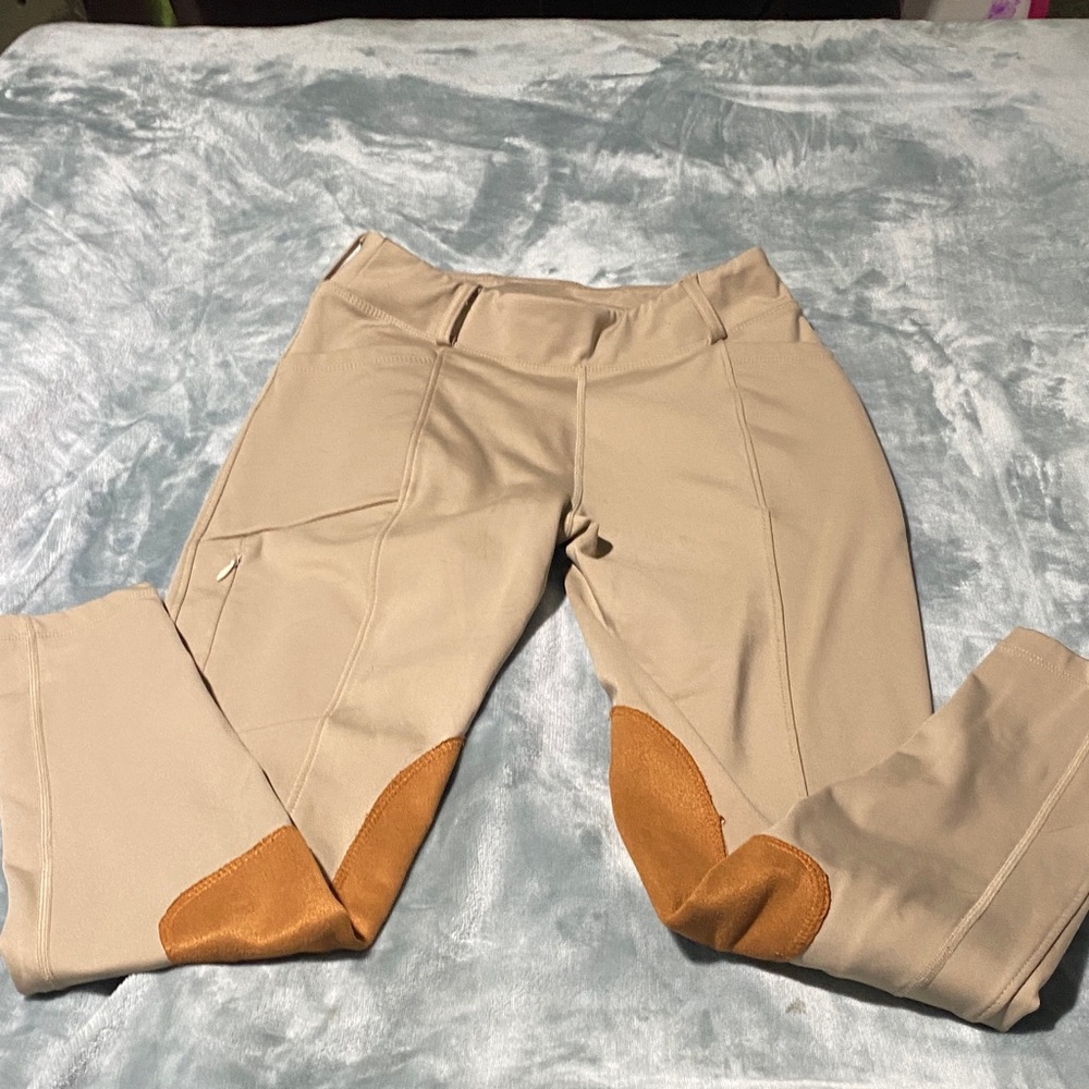 Tan Riding Pants with Brown Knee Patches